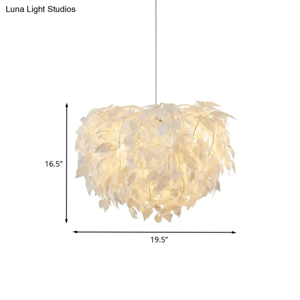 Modern White Fabric Leaf Chandelier Pendant Light - 4-Head Hanging Lamp Kit For Bedroom