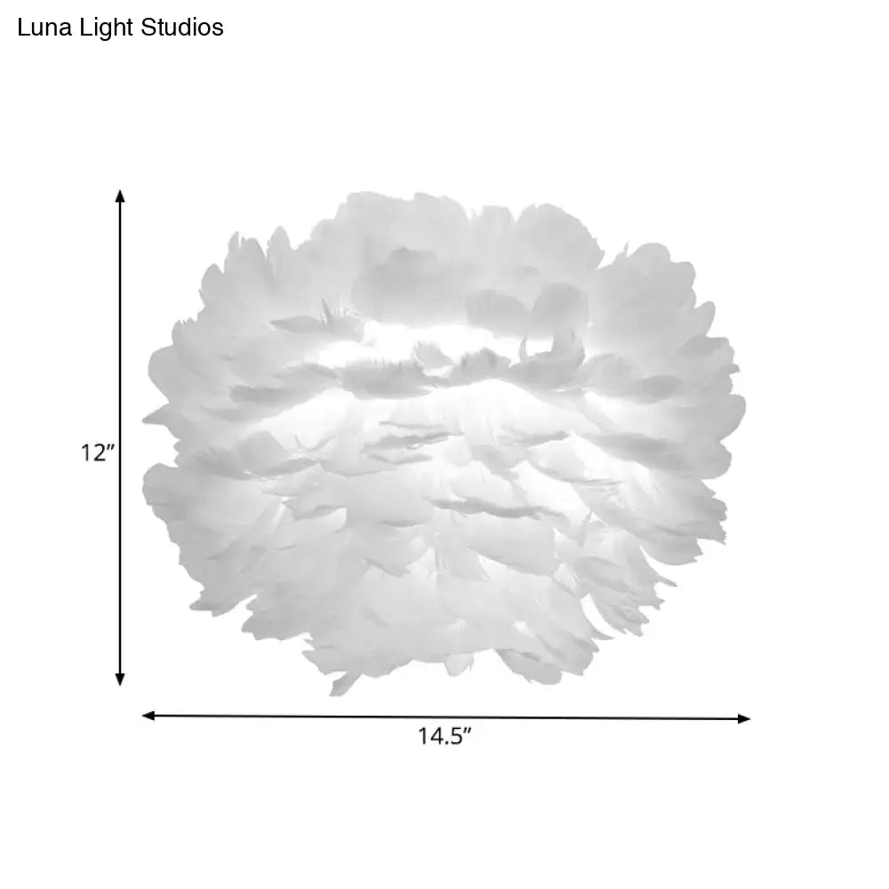 Modern White Feather Globe Wall Light For Adult Bedroom Or Stair - Romantic Sconce Lamp