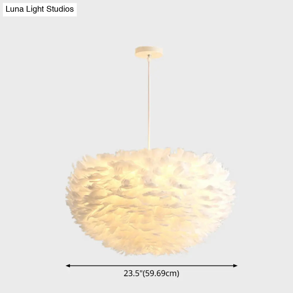 Modern White Feather Hanging Pendant Light For Bedroom