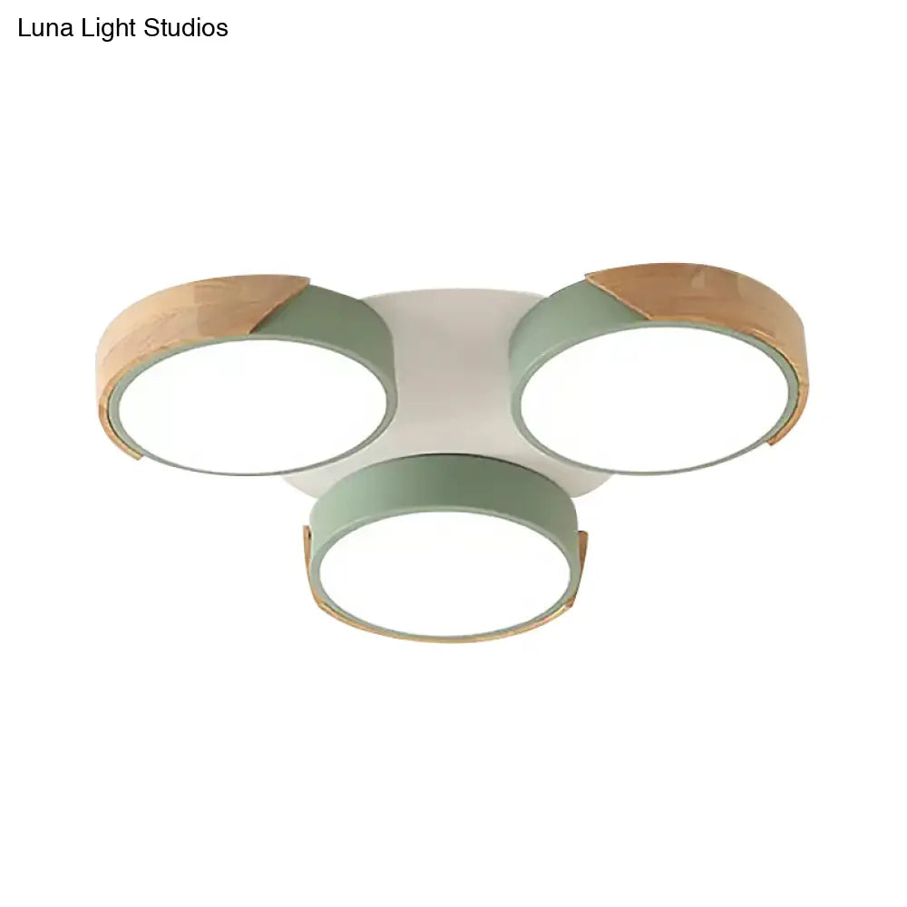 Modern White/Green Round Flush Ceiling Light With Stylish Metal Finish - 3/7 Heads Lamp For Living