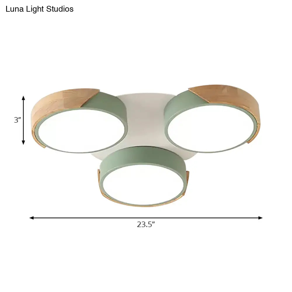 Modern White/Green Round Flush Ceiling Light With Stylish Metal Finish - 3/7 Heads Lamp For Living
