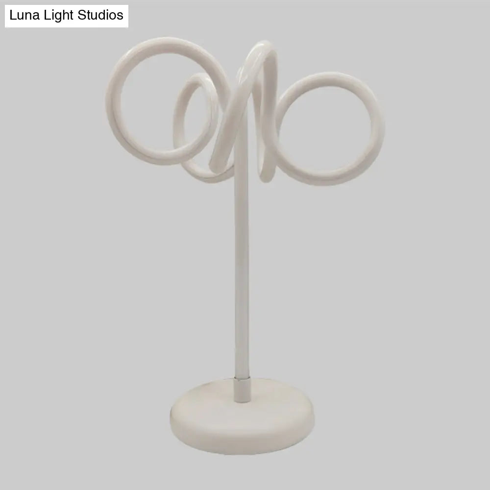 Modern White Led Bedside Table Lamp With Twist Acrylic Shade: Warm/White Light