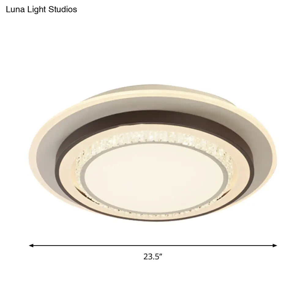 Modern White Led Flush Mount Lamp With Square-Cut Crystals - Stylish Close-To-Ceiling Lighting
