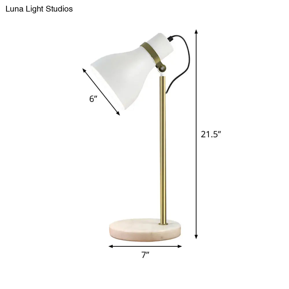 Modern White Table Lamp With Metal Trumpet Shade - Ideal Bedside Task Lighting
