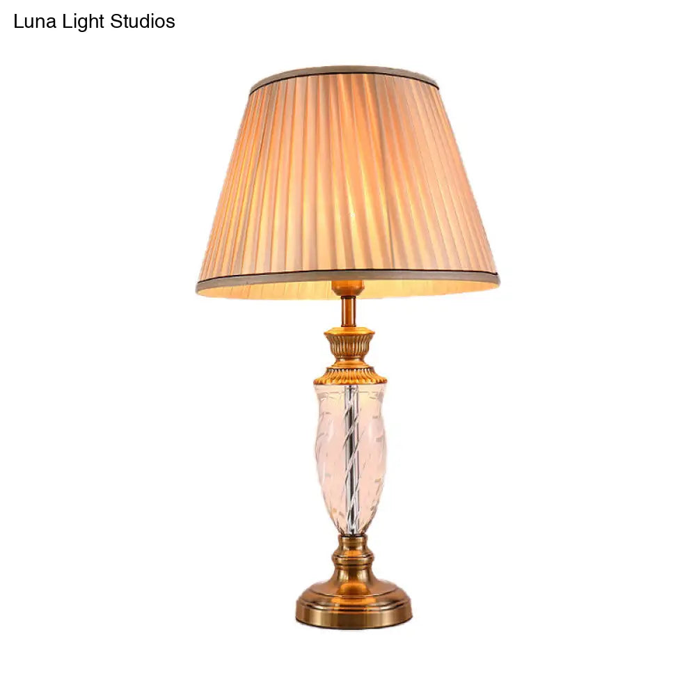 Modern White Urn-Shaped Fabric Desk Lamp With Hand-Cut Crystal Accent
