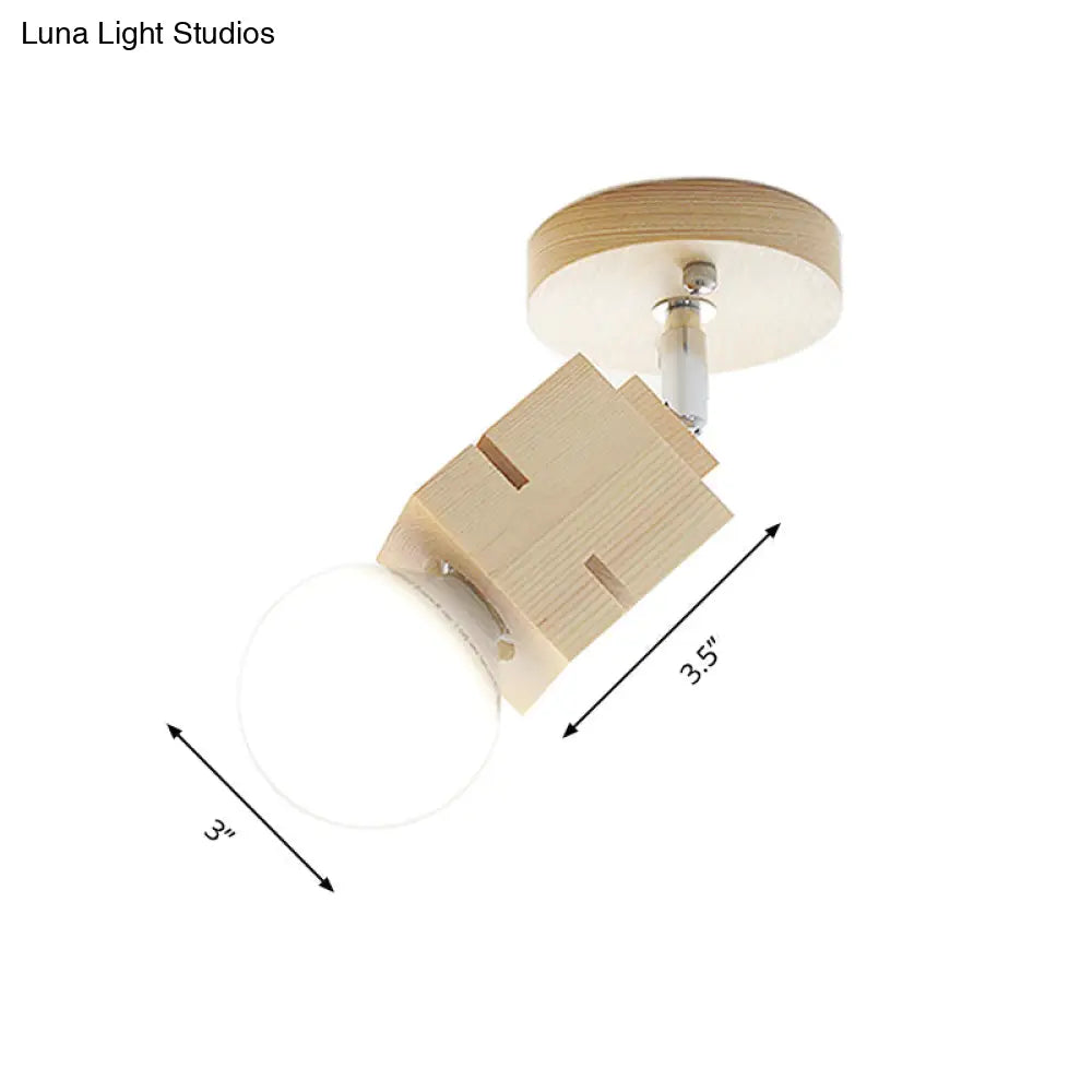Modern Wood Wall Sconce With Rotatable Bare Bulb - 1-Head Bedroom Lamp