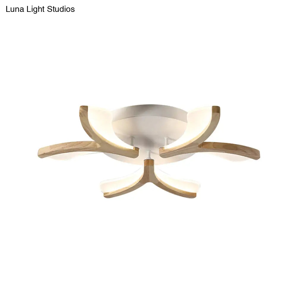 Modern Wood Y-Shape Semi Flush Light With 3/5 Heads - 23.5’/27.5’ W Led Ceiling Lamp In Warm/White
