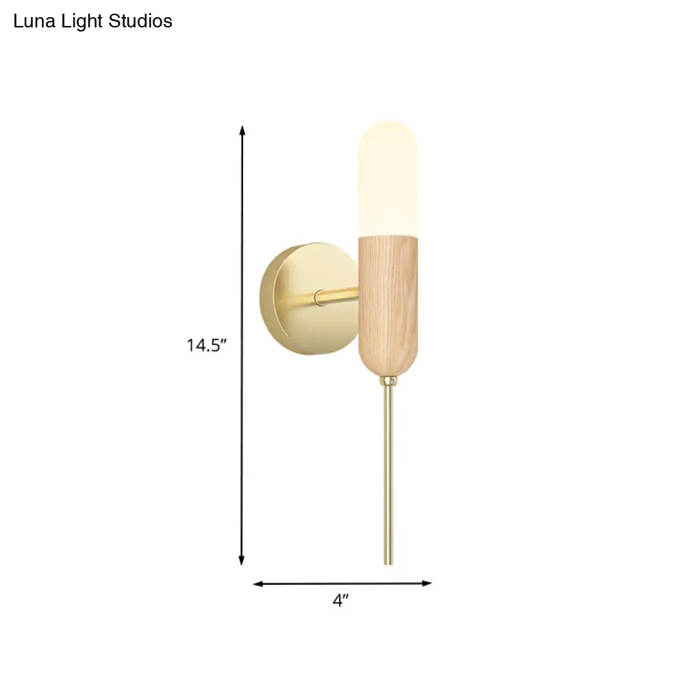 Modern Wooden Wall Lamp With Led Light Fixture And Handle - Capsule Design For Living Room