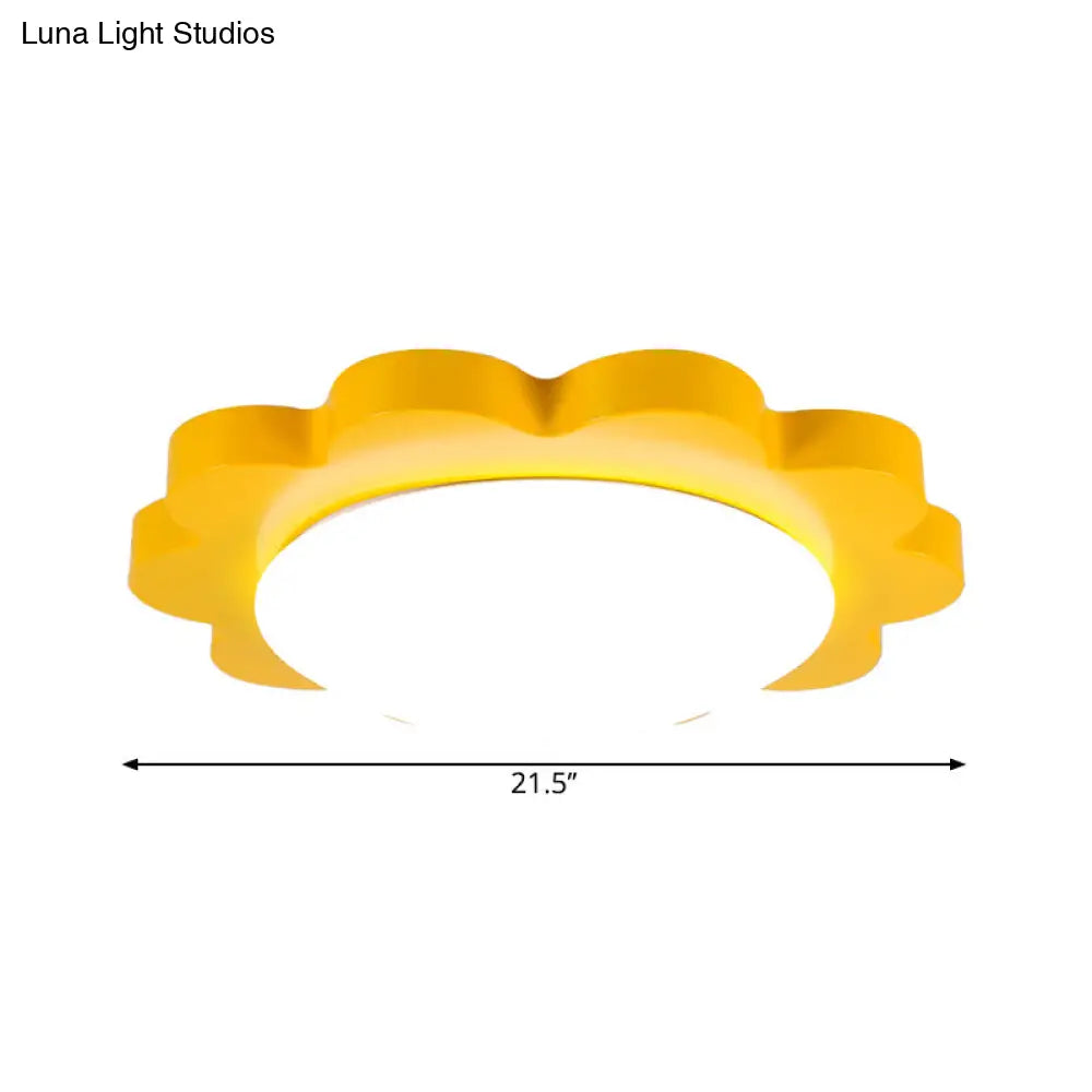 Modern Yellow Sun Metal Dome Led Ceiling Fixture For Playroom - Acrylic Flush Mount