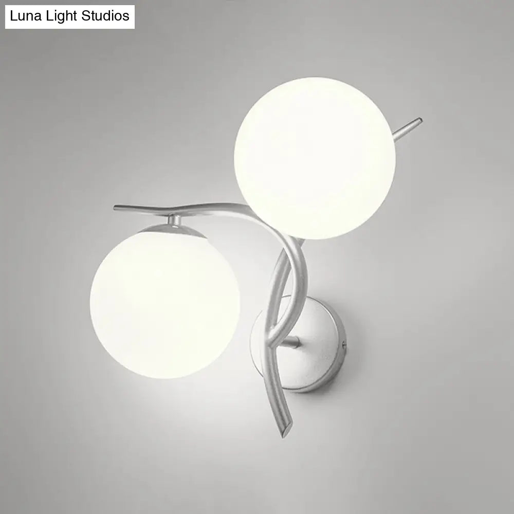 Modernist 2-Head Wall Mounted Sconce In Silver/Black - Milky Glass Global Light Fixture