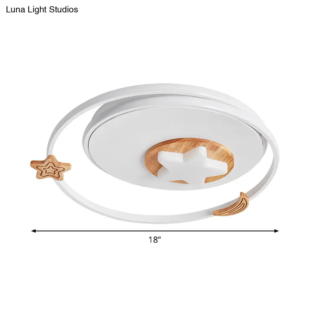 Modernist Acrylic Led White Flush Mount Lamp - Round Light Fixture With Star And Moon Decor