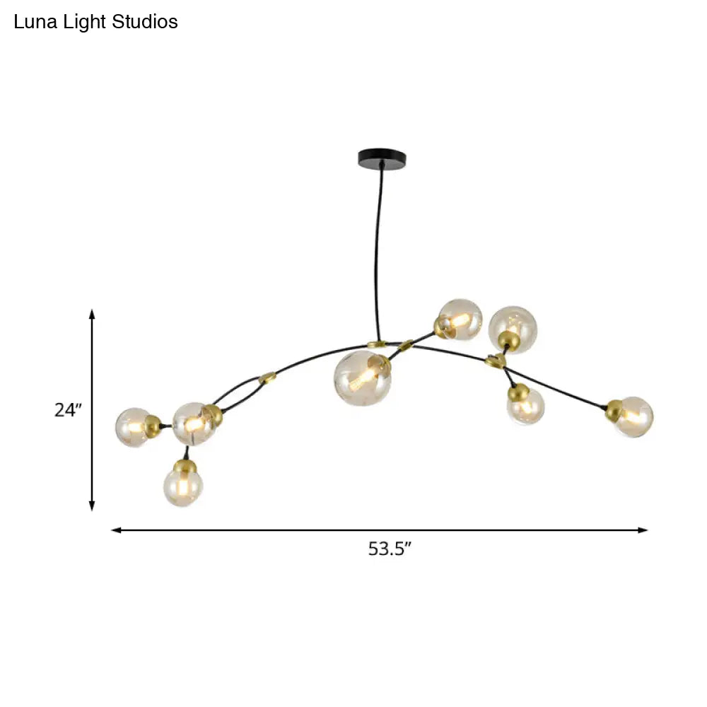 Modernist Amber Glass 8 Head Black Linear Pendant Lamp for Living Room Globe Ceiling Chandelier Black