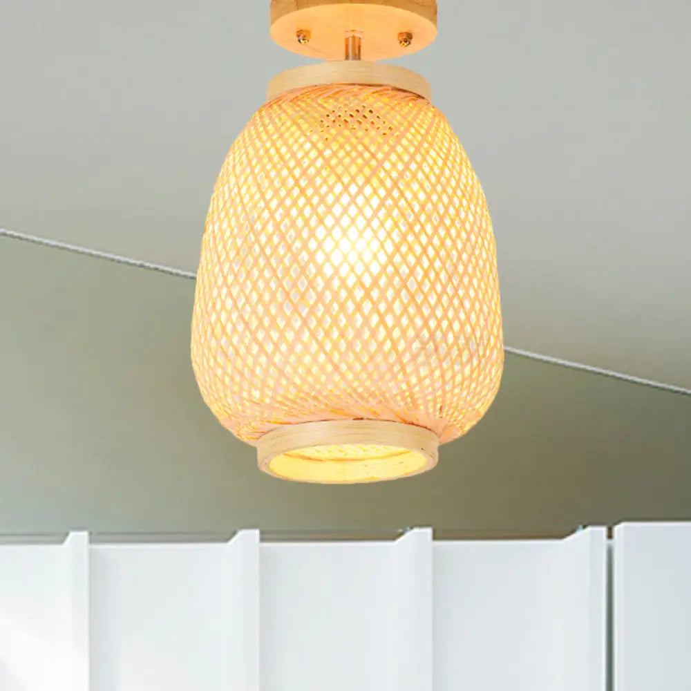 Modernist Bamboo Ceiling Mounted Semi Flush Light Fixture For Living Room - Wood Finish / B