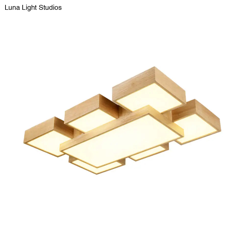 Modernist Beige Flush Mount 26’/31.5’ Led Wood Ceiling Light Fixture
