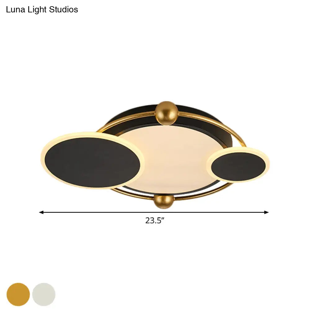 Modernist Black And Gold Led Flush Mount Ceiling Light In Warm/White 19.5’/23.5’ Diameter