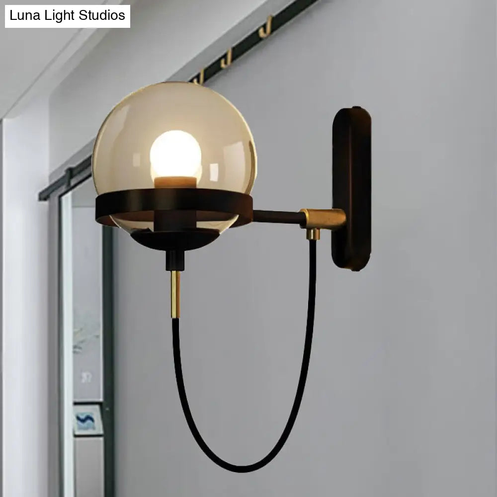 Modernist Black/Gold Rope Wall Sconce With Smoke Glass - 1 Light