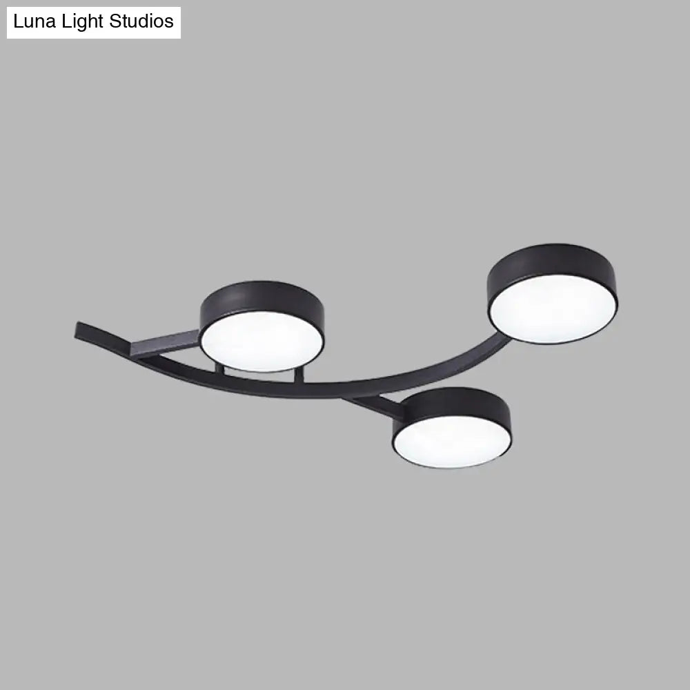 Modernist Black Led Semi - Flush Mount Ceiling Fixture With Metallic Small Drum And Branch Design