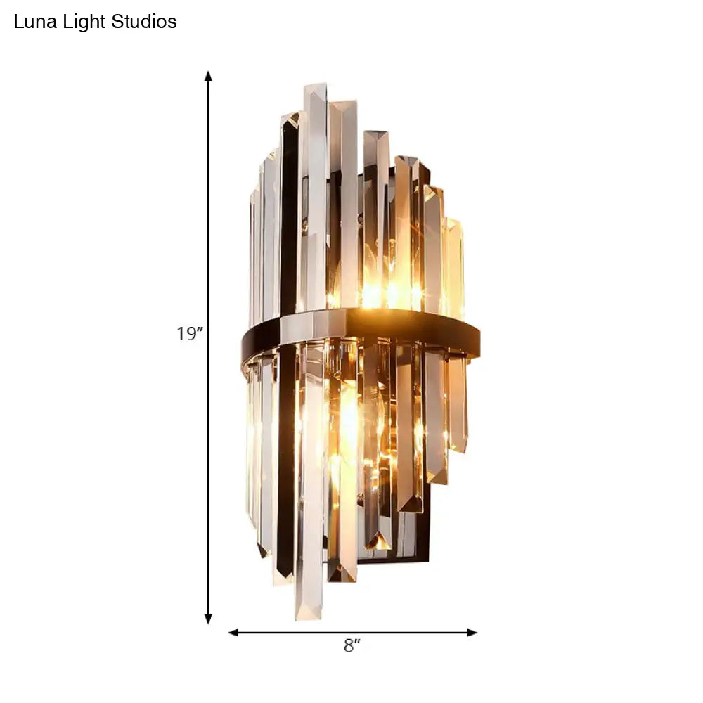Modernist Clear Crystal Prism Sconce Lighting: 1-Light Black Wall Mounted Lamp For Bedside