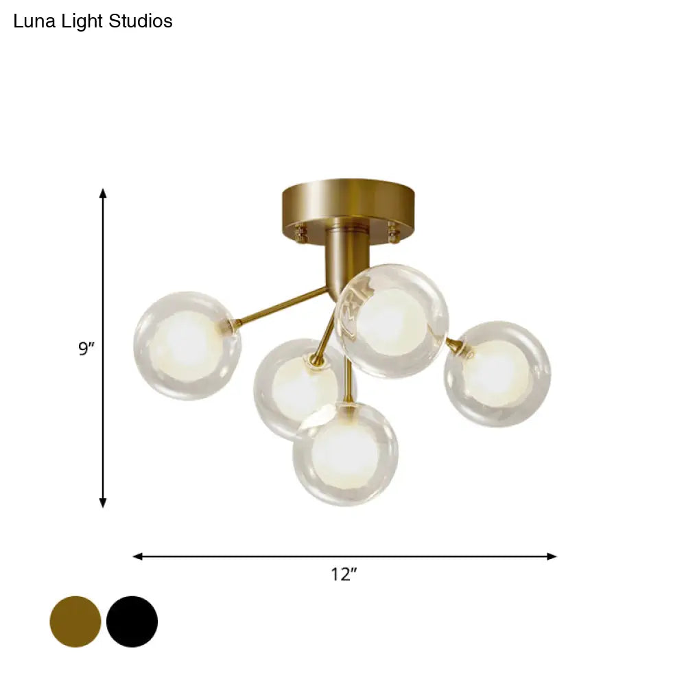 Modernist Dual Glass Molecular Semi-Flush Light With 5 Lights - Ideal For Corridors