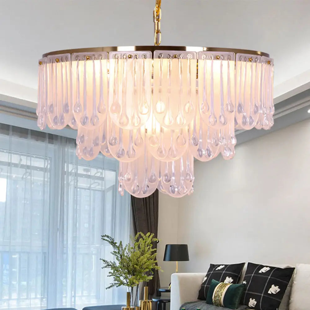 Modernist Frosted Glass Tiered Chandelier Light With Metal Chain - 16/23.5 W 3/8 Lights Gold