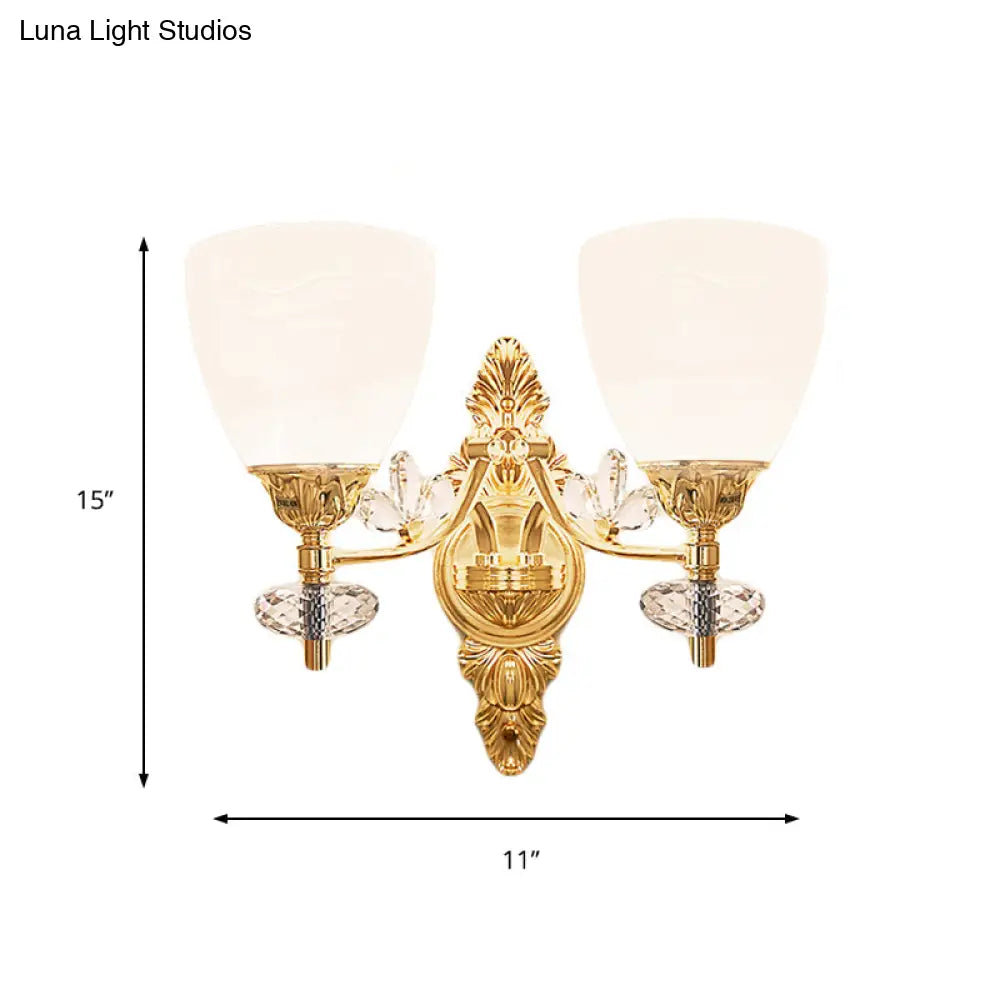 Modernist Glass Cone Wall Mount Light With Crystal Accent - Gold Finish
