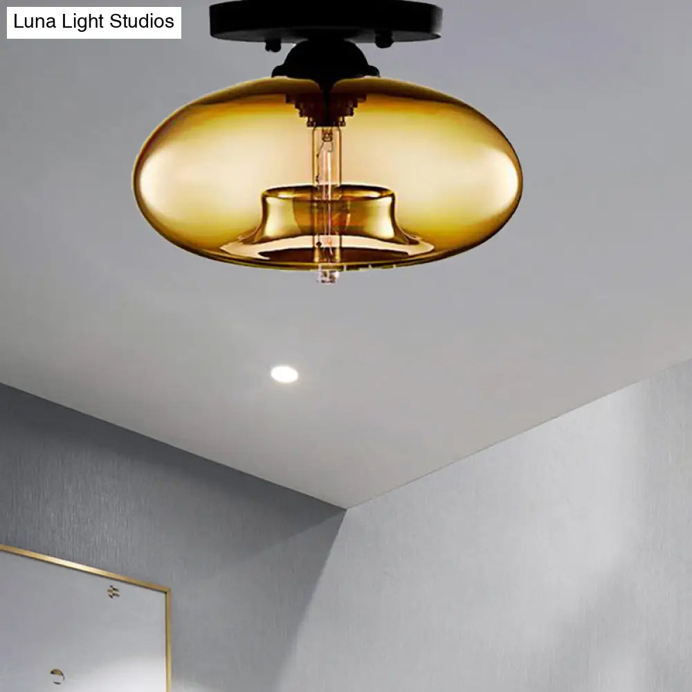 Modernist Glass Flush Ceiling Light Fixture - Oblong Shape 1 Sky Blue/Amber/Smoke Gray/Coffee 11’