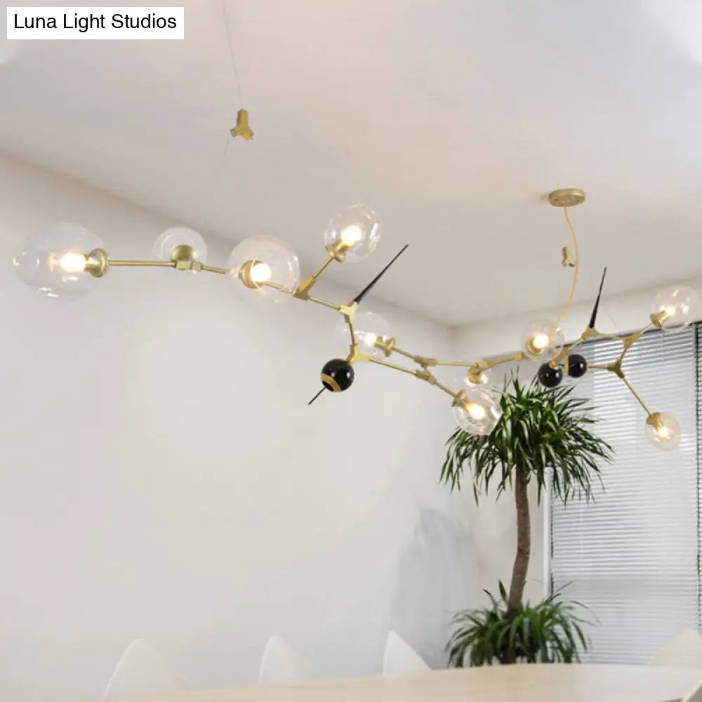 Modernist Gold Chandelier With Bubble Clear Glass Shades - 6/10 Lights Suspension Pendant