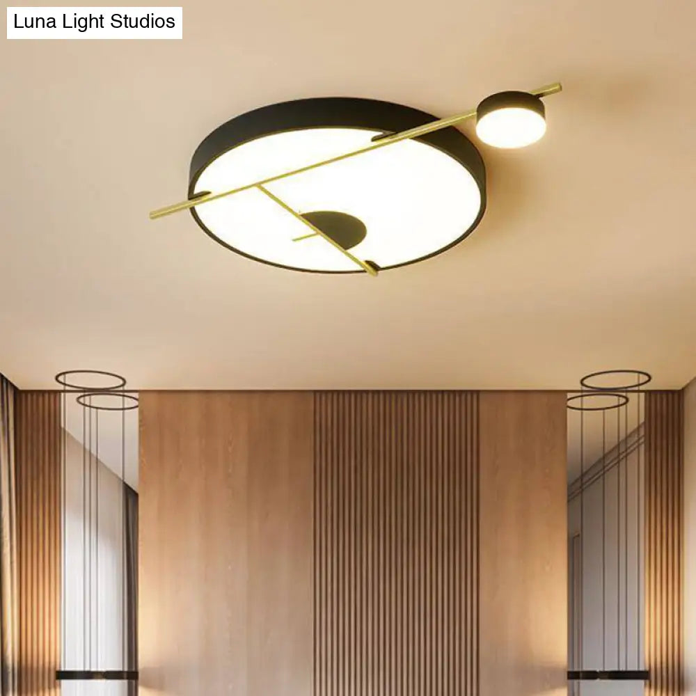 Modernist Led Flush Mount Ceiling Lamp Black/White - Gold Drum Fixture Acrylic Shade Warm/White