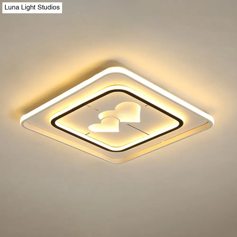 Modernist Led Flush Mount Lamp In White - Round/Square/Rectangle Design Warm/White Light