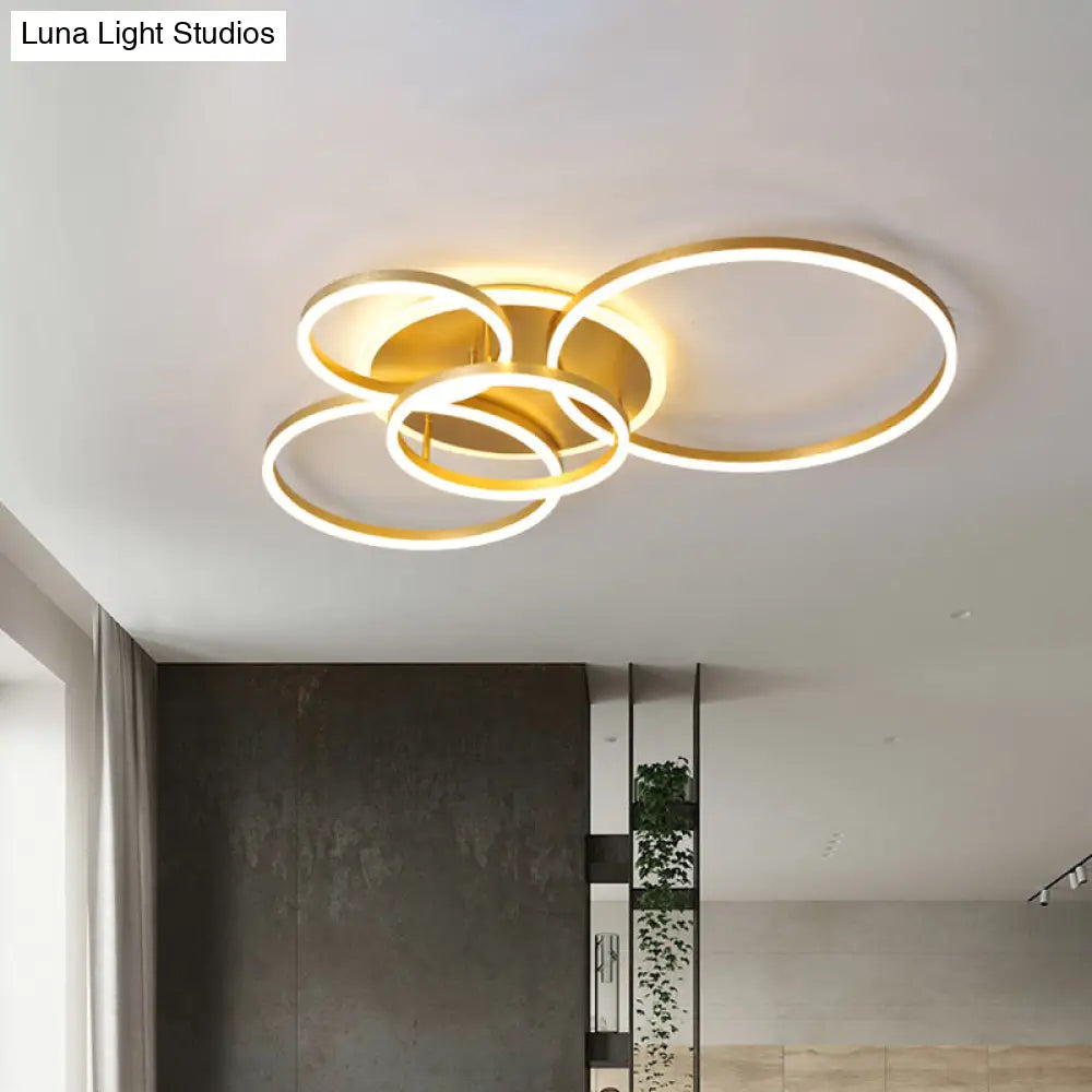 Modernist Led Flushmount Gold Hoop Ceiling Light Acrylic Shade Warm/White – 2/3/5-Head