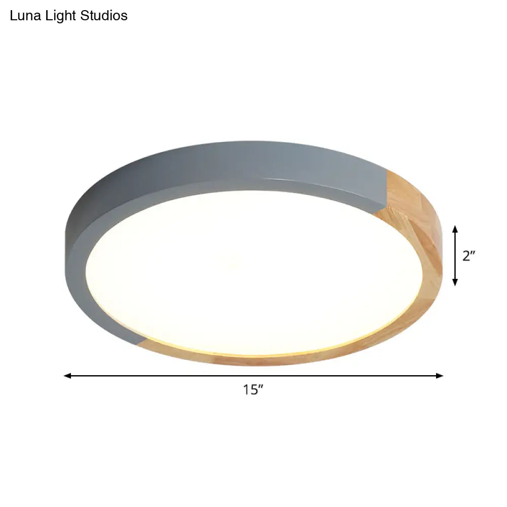 Modernist Metal Led Flush Mount Light In Beige - Circular Close To Ceiling Lighting 12’/15’/19’ Wide