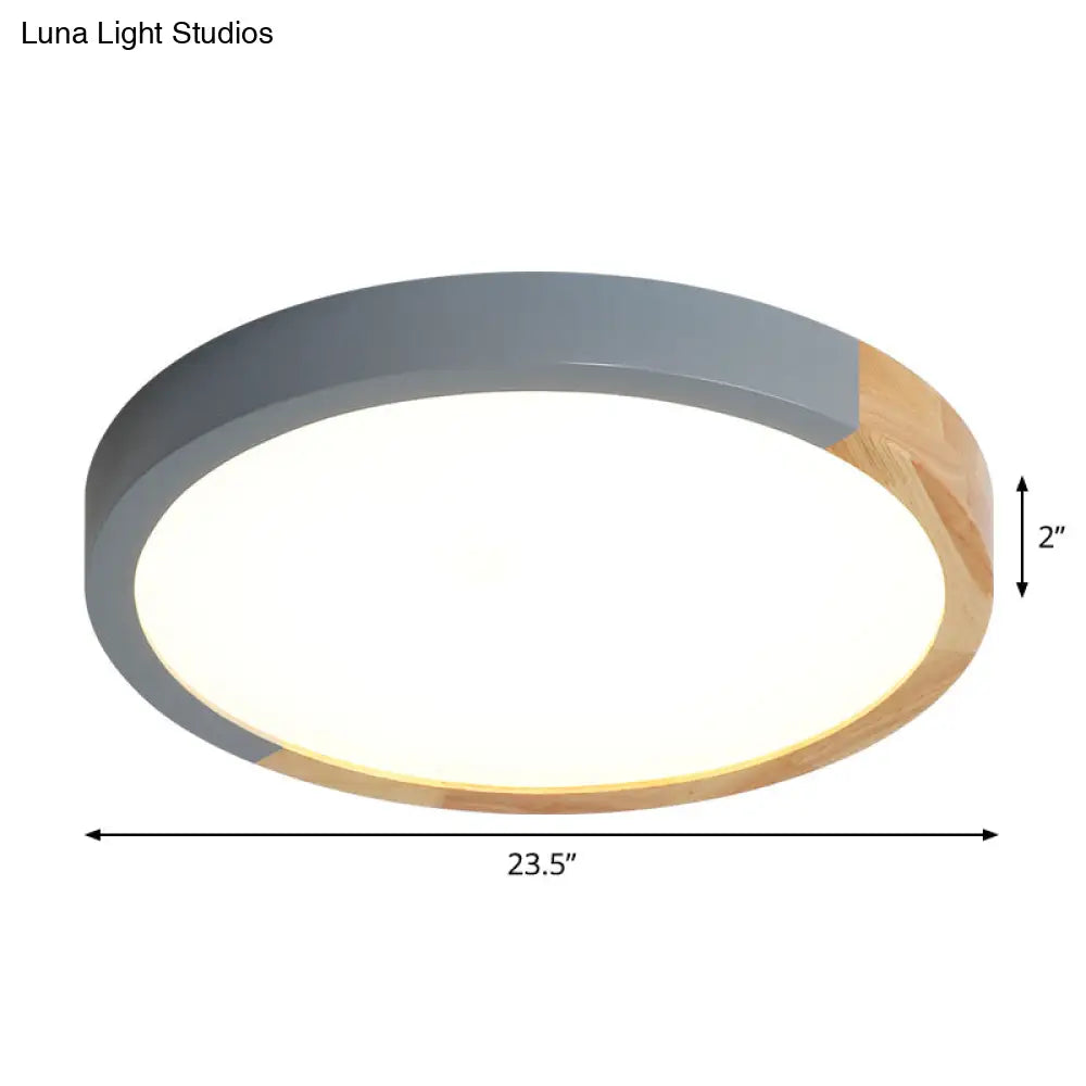 Modernist Metal Led Flush Mount Light In Beige - Circular Close To Ceiling Lighting 12’/15’/19’ Wide