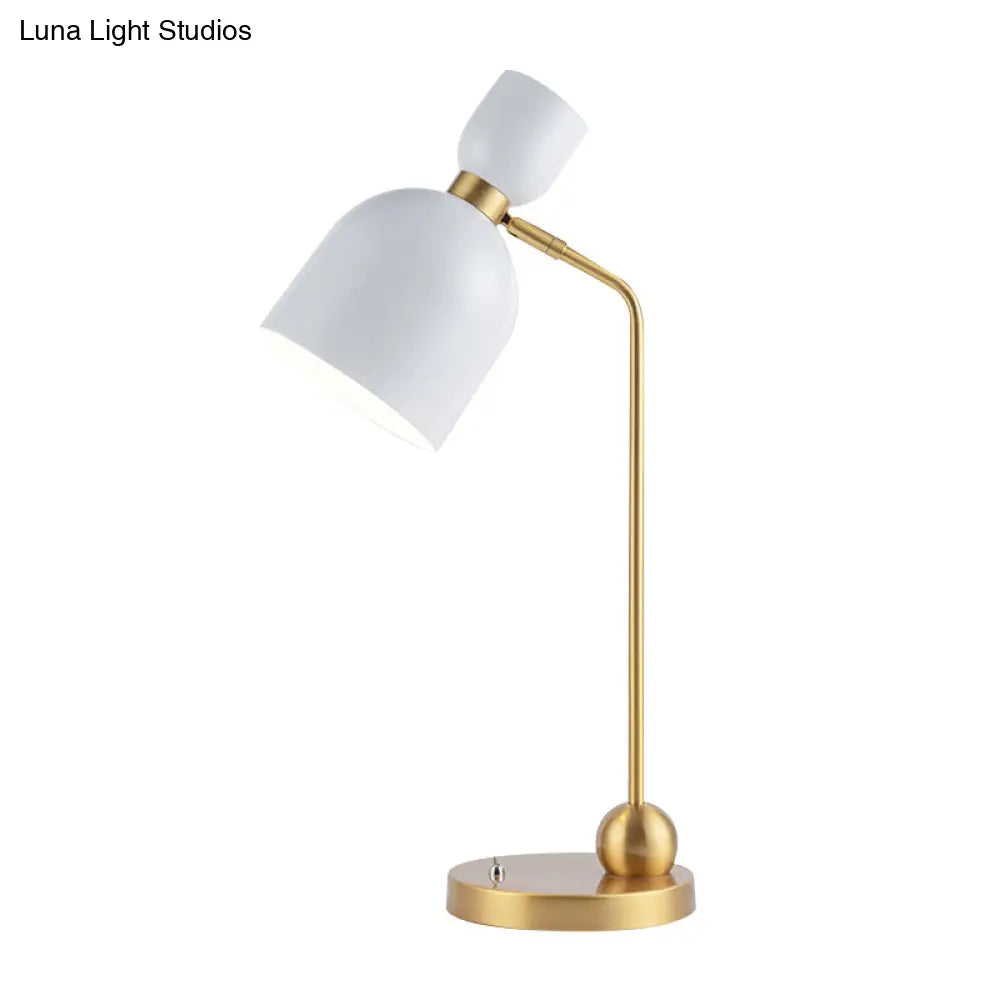 Modernist Metal Nightstand Lamp - Flared Single Head White And Gold Finish