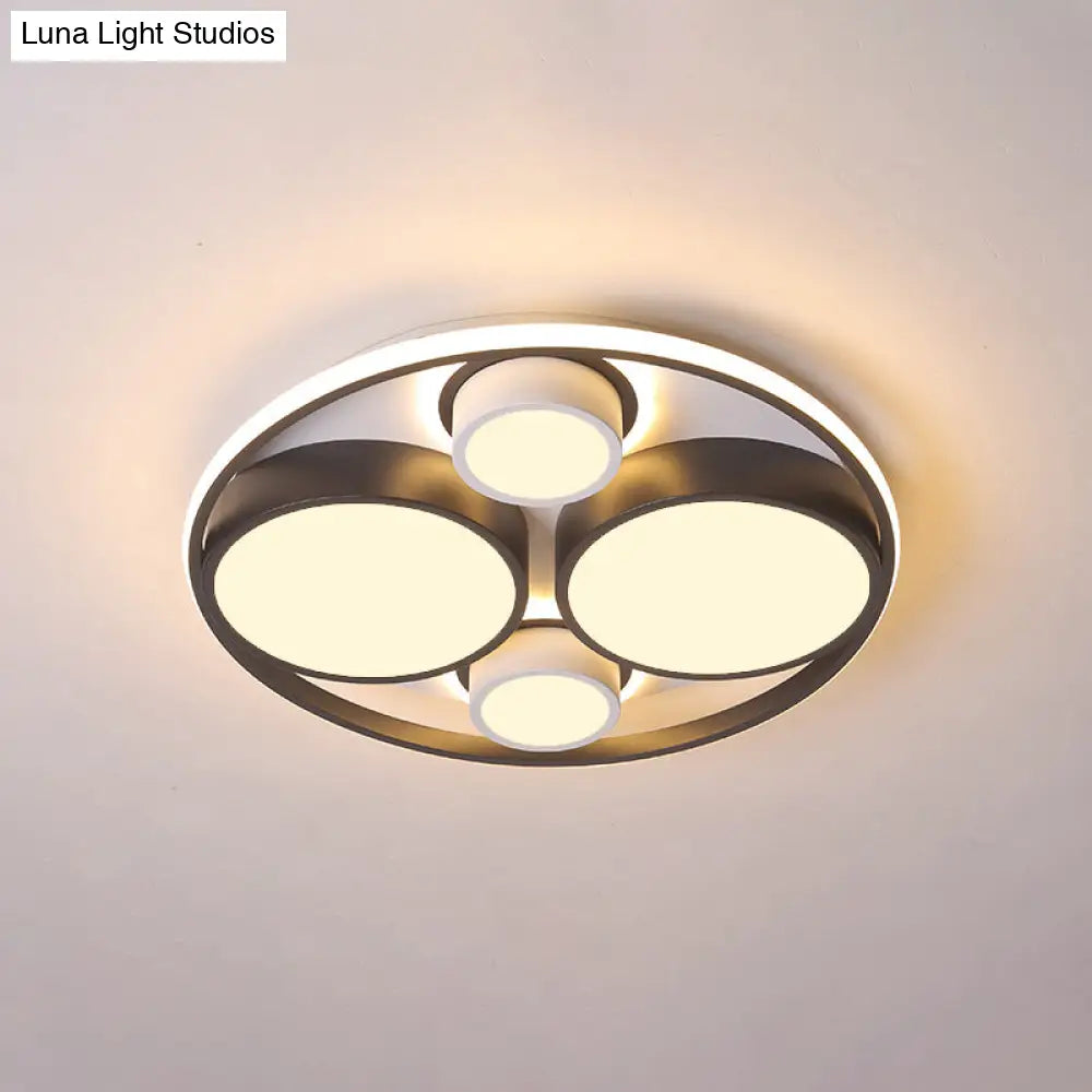 Modernist Metallic Black Round Led Flush Ceiling Light - Bedroom Mount 16.5’/20.5’ Wide