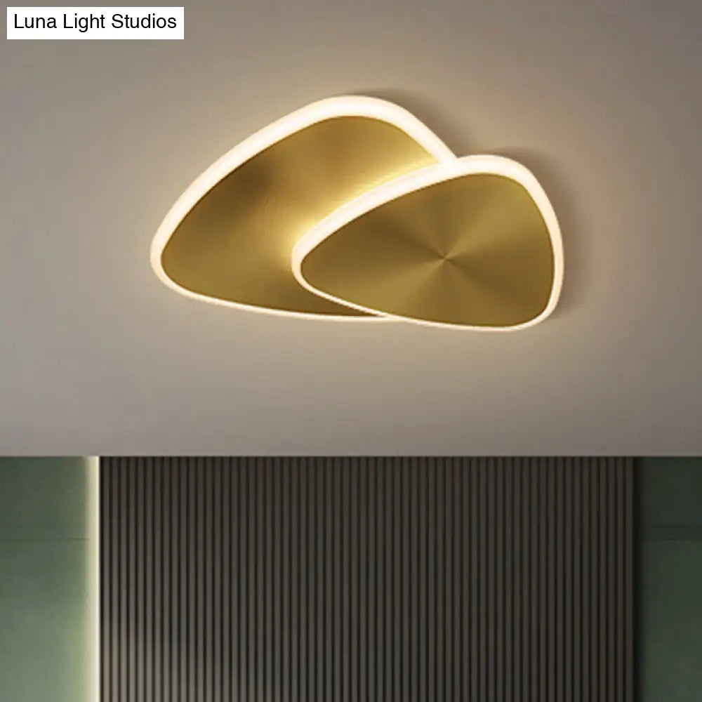 Modernist Metallic Triangle Ceiling Fixture With Led Flush Mount Lighting In Gold Warm/White/3
