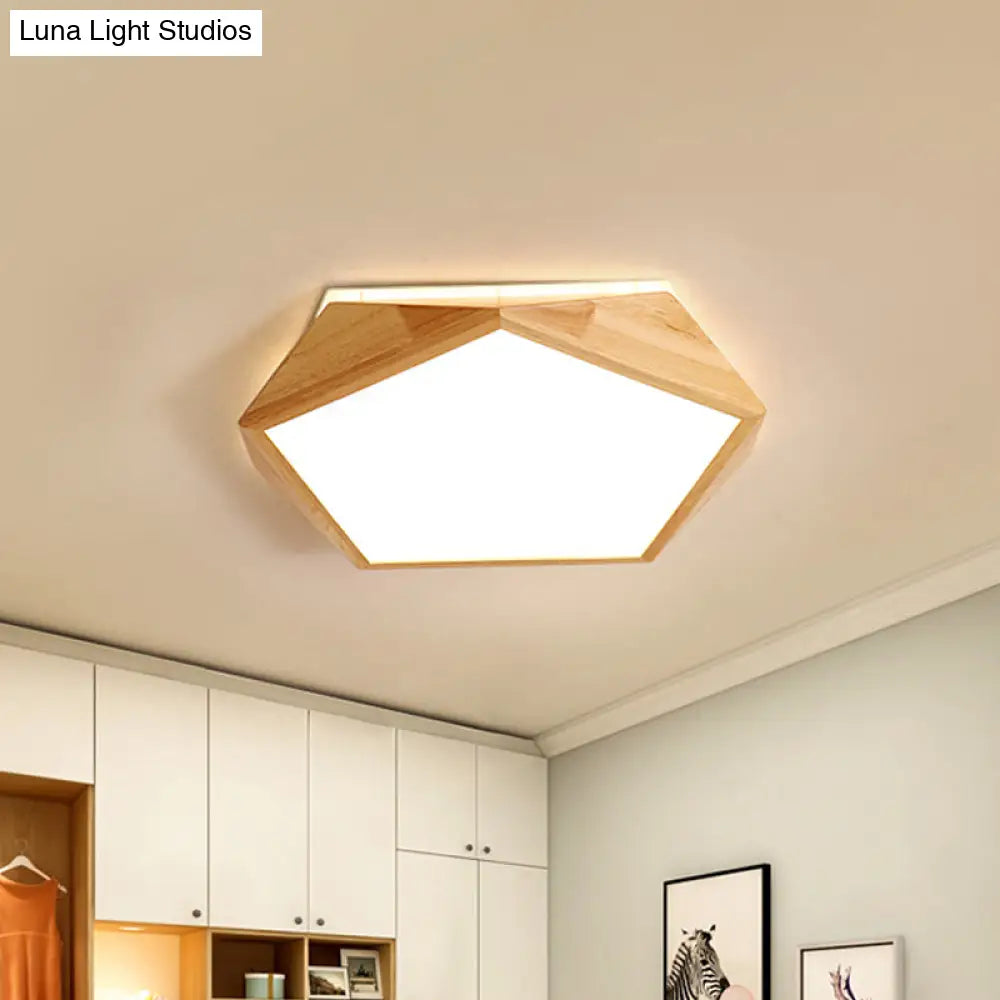 Modernist Pentagon Led Flush Mount Lamp In Beige Warm/White Light - 16.5’/20.5’ Wide Ideal For