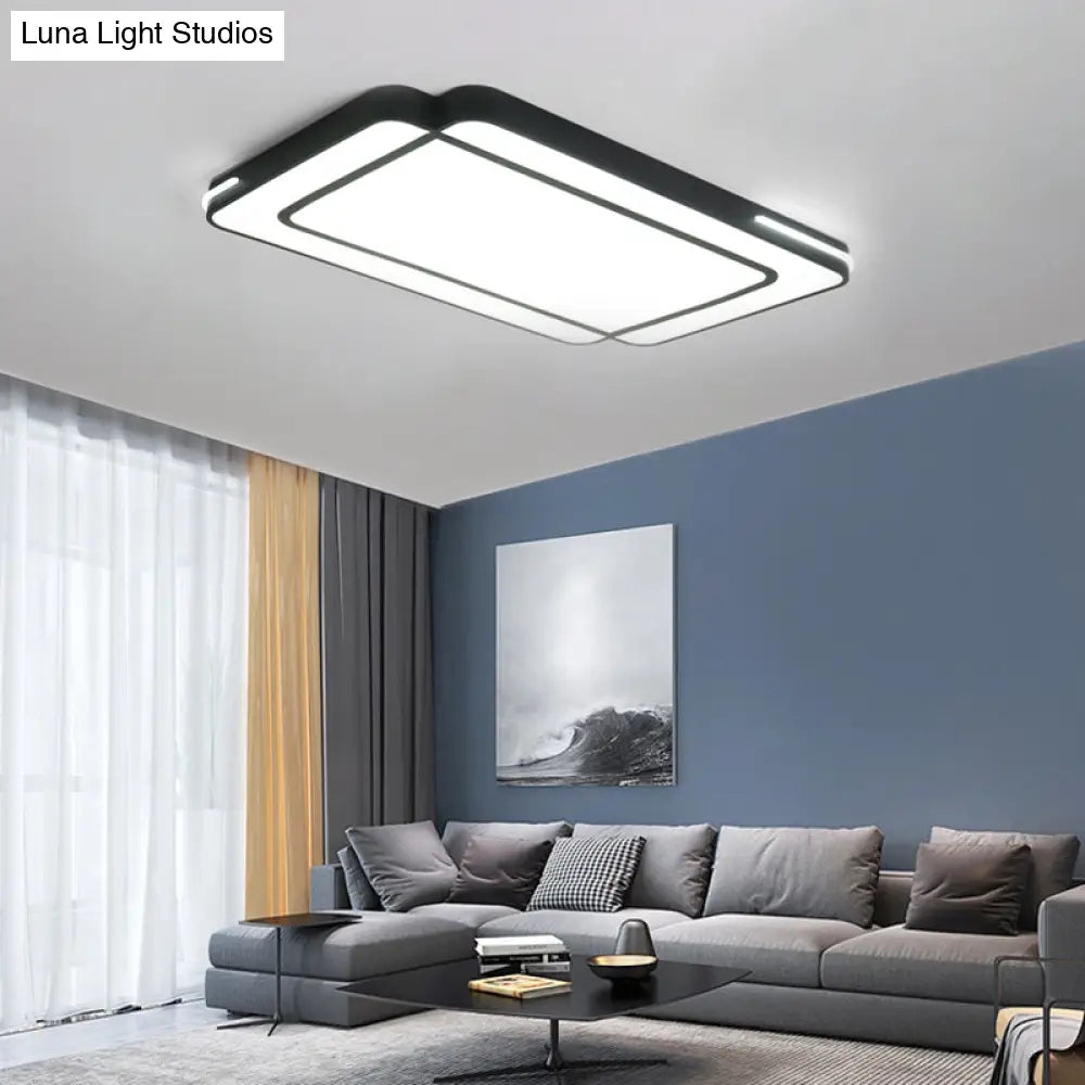 Modernist Rectangular Flush Mount Acrylic Led Ceiling Light - White/Black Ideal For Living Room