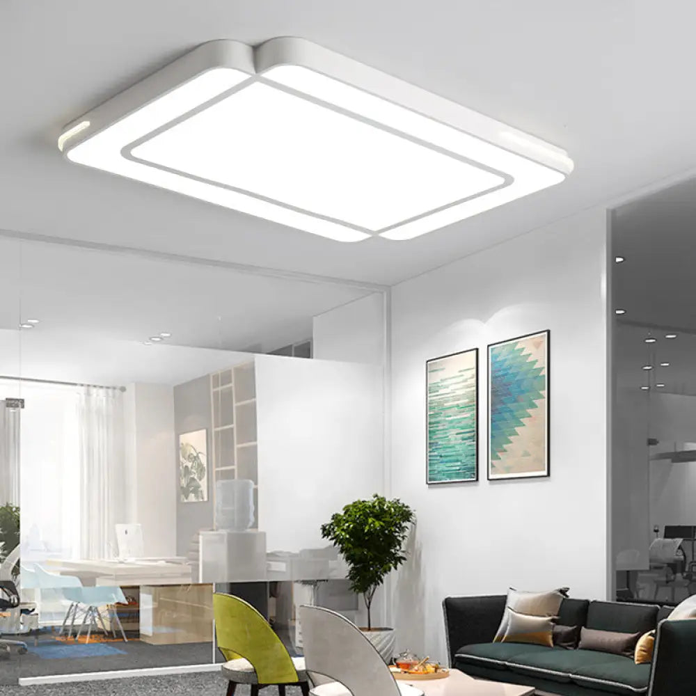 Modernist Rectangular Flush Mount Acrylic Led Ceiling Light - White/Black Ideal For Living Room