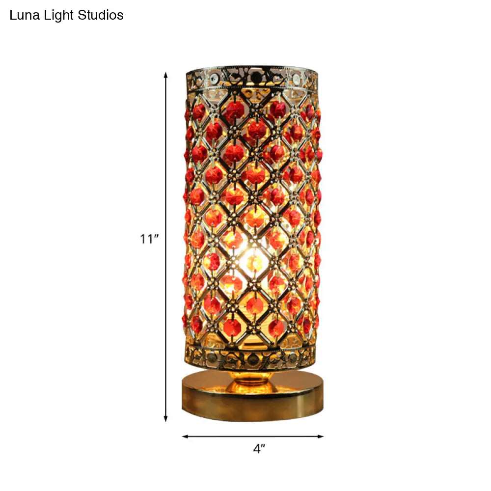 Modernist Red Crystal Lattice Night Lamp - Gold Table Light