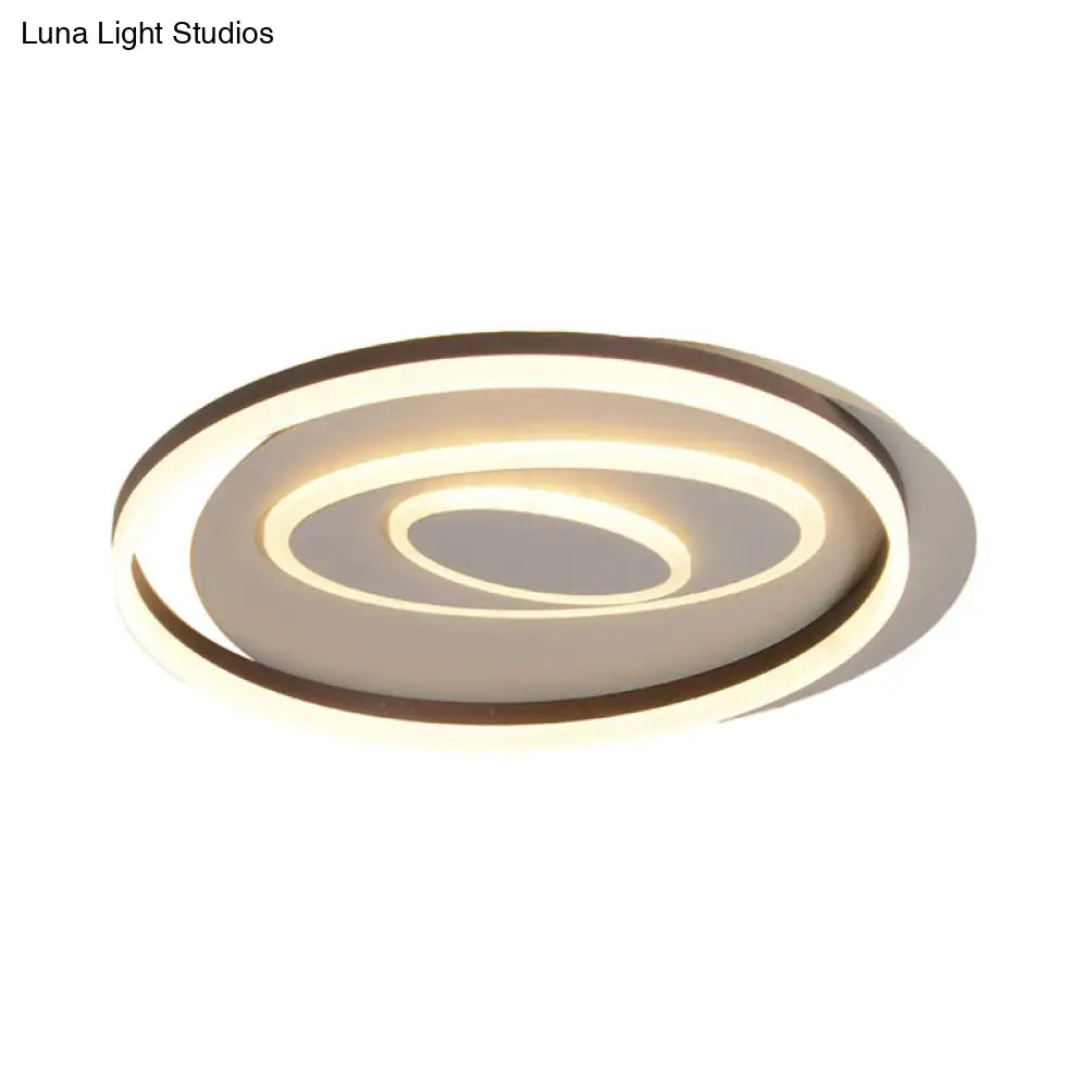 Modernist Ring Semi Flush Mount Metal Led Ceiling Fixture For Bedroom - Brown With White/Warm Light
