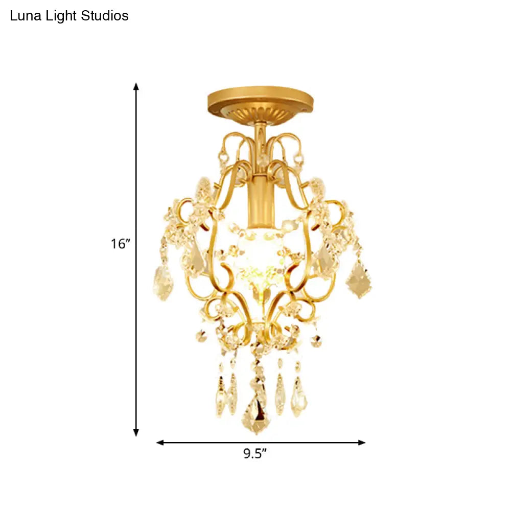 Modernist Scroll Crystal Flush Mount Lamp With Gold Finish