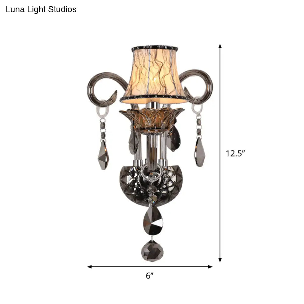 Modernist Smoke Grey Crystal Conical Sconce Light: Wall Mounted Lighting For Living Room (1/2