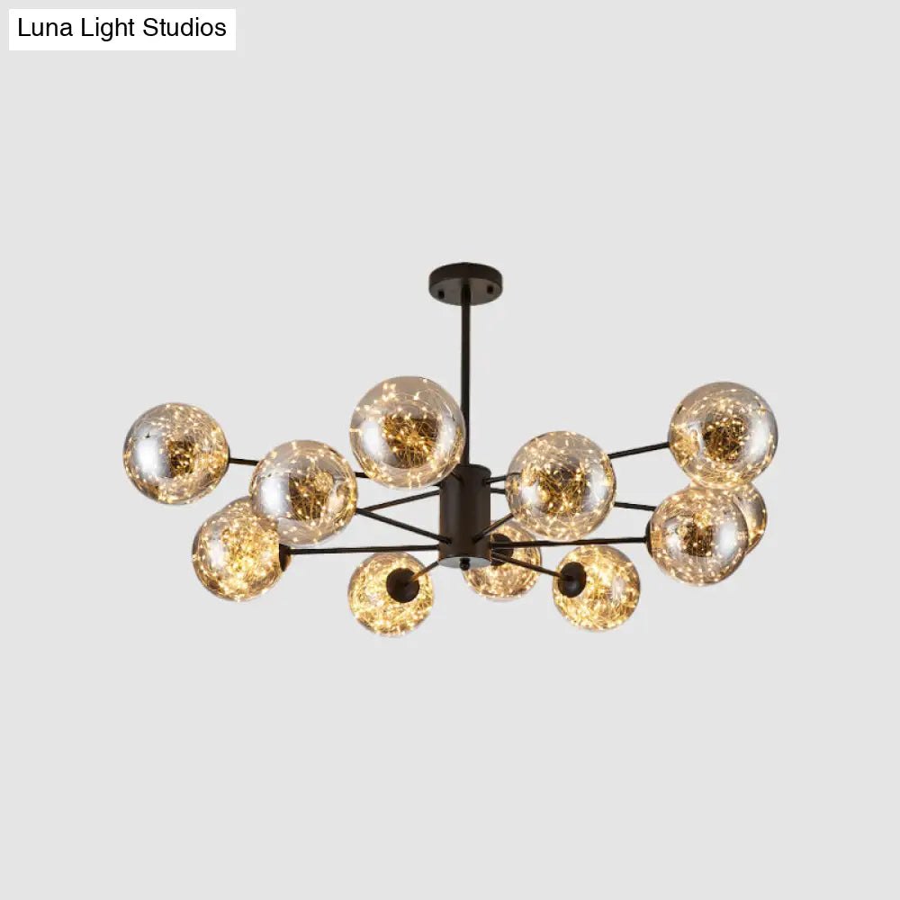 Modernist Smoke Grey Glass Led Pendant Chandelier - Global Design With Inner Glowing String