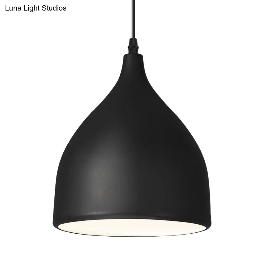 Modernist Style Black/White Hanging Lamp With Domed Metal Shade And 1 Bulb For Kitchen Pendant Light
