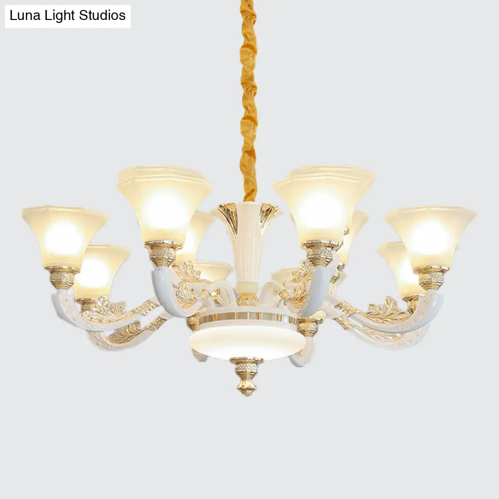 Morning Glory Chandelier - Classic 6/8/12 Light Opal Frosted Glass Pendant Lamp In White