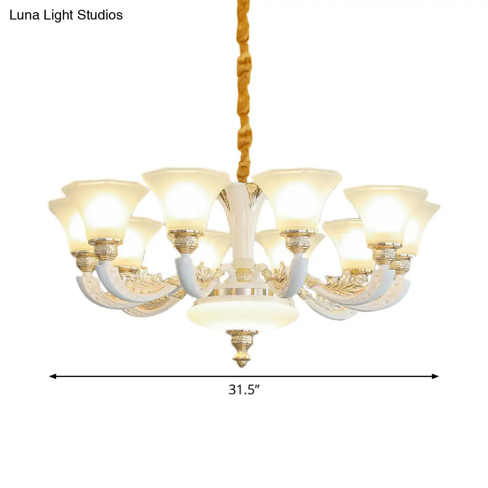 Morning Glory Chandelier - Classic 6/8/12 Light Opal Frosted Glass Pendant Lamp In White