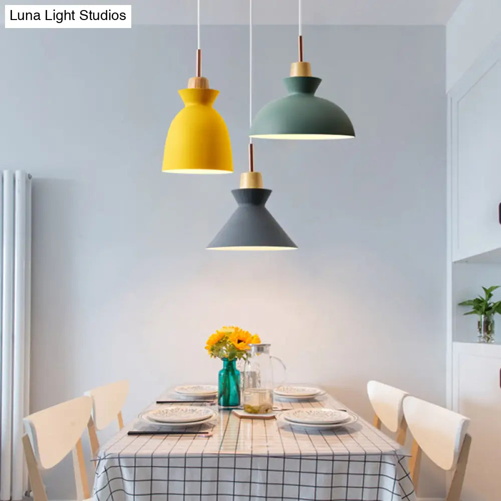 Multi-Color Macaroon Style Pendant Light With Aluminum Shade For Dining And Bedroom