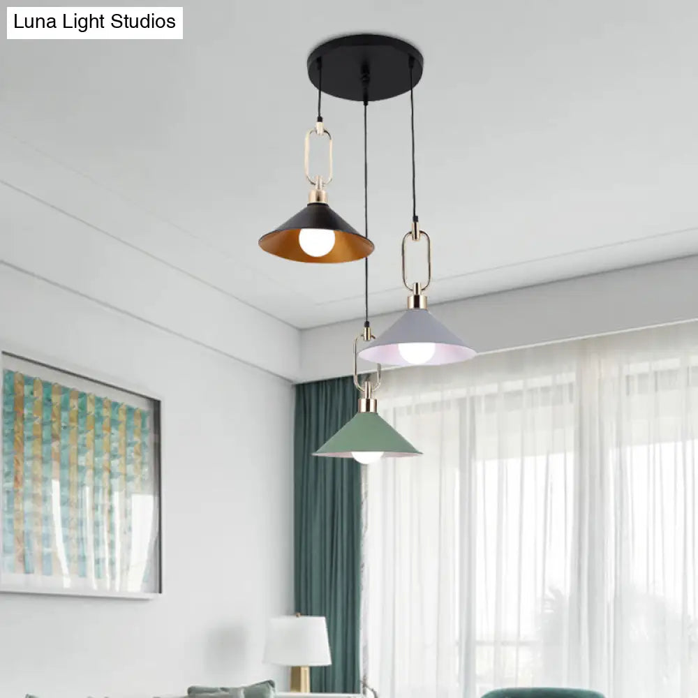 Multi-Light Macaron Pendant Lamp With Colorful Flare And Black Canopy