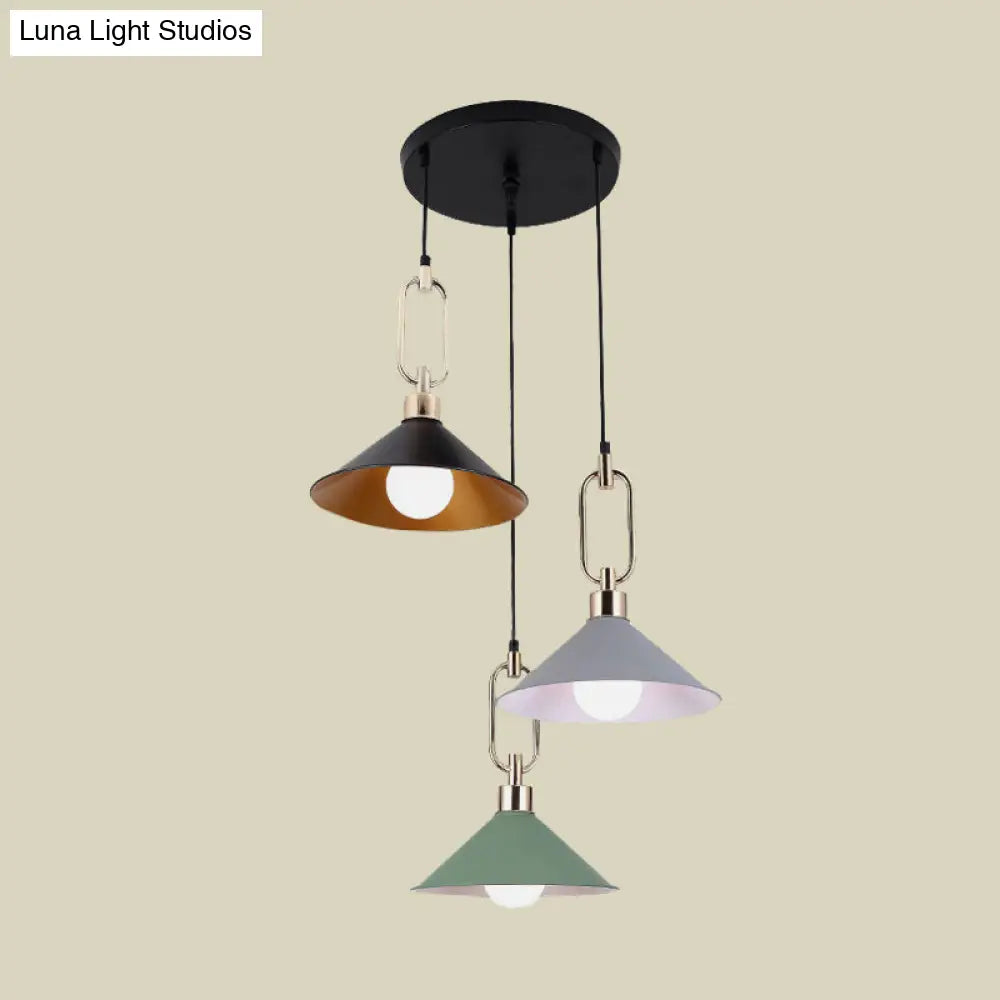 Multi-Light Macaron Pendant Lamp With Colorful Flare And Black Canopy