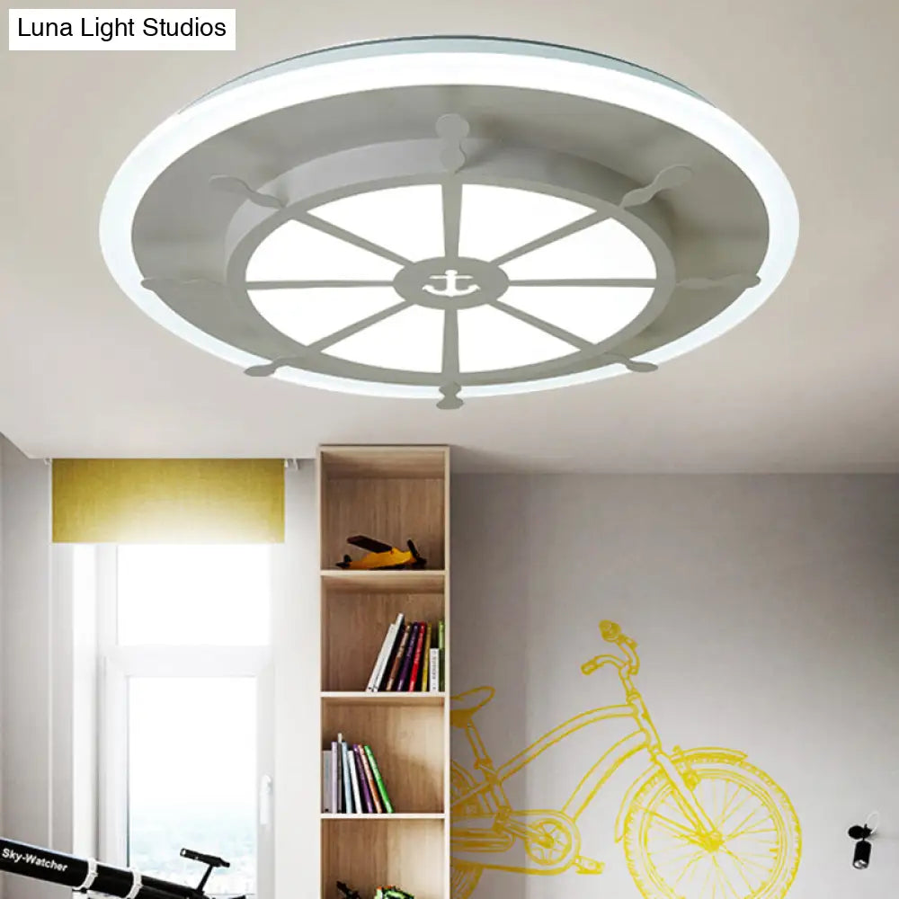 Nautical Style Metal Compass Flush Mount Ceiling Lamp In White Finish For Dining Room